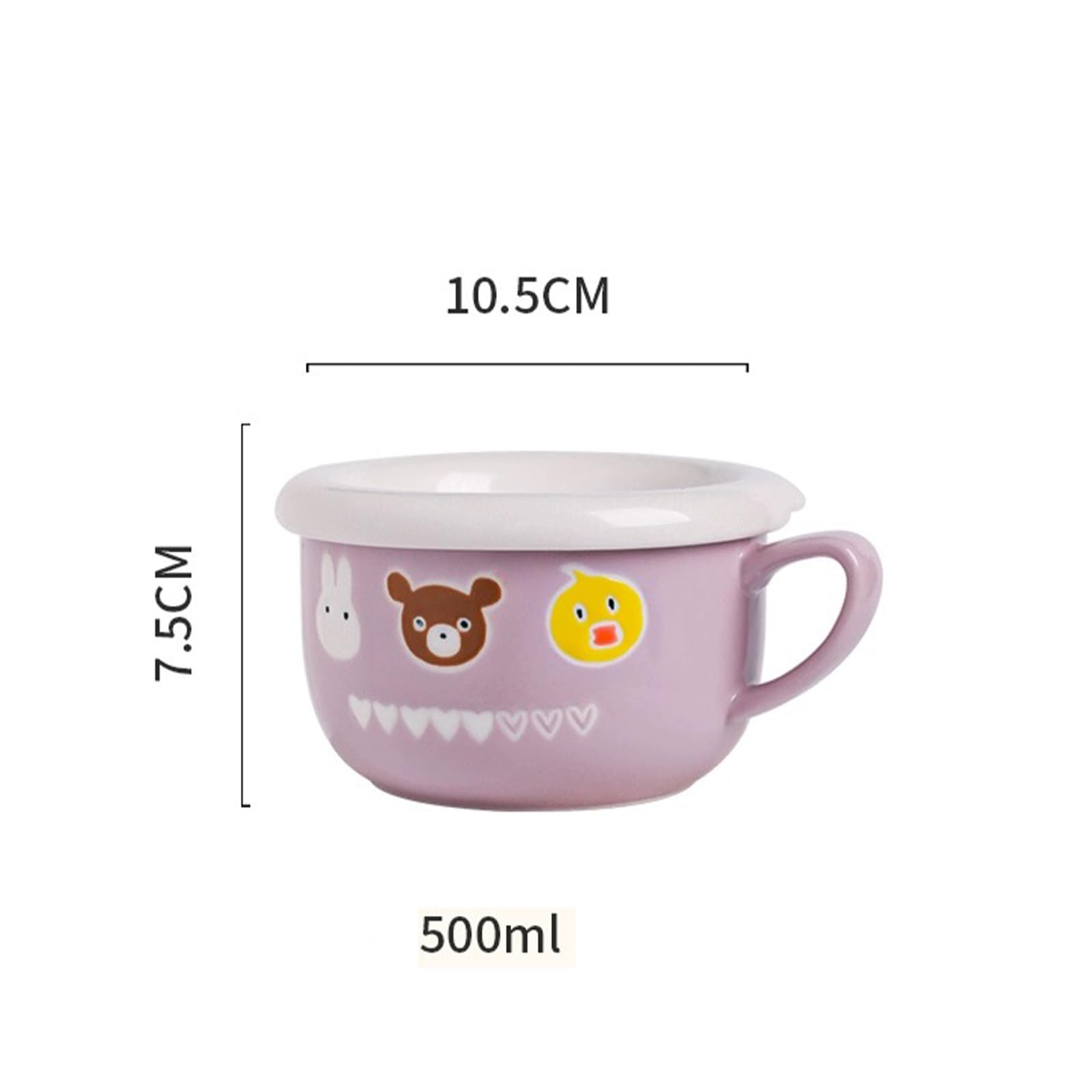Soulnioi Ceramic Coffee Mug, Cute Bear Cappuccino Cup with Lid, 400ML Breakfast Oatmeal Cup Tea Milk Cup for Gift - Purple - Image 2
