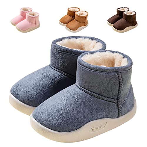 Fiedaz Kids Boys Girls Winter Snow Boots Toddler Plush Fur Lined Non-Slip Boots Warm Suede Soft Boots