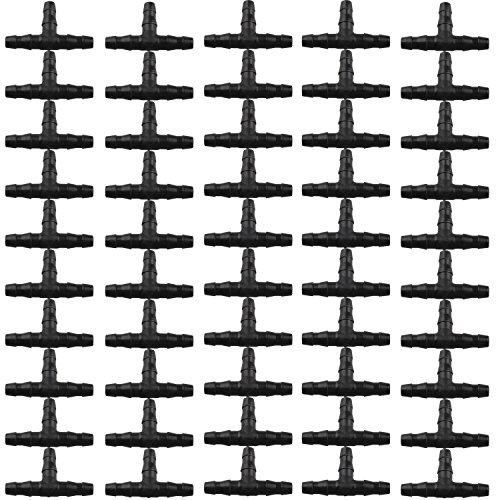 Futheda 50 pcs 3 Way Tee Connecteurs trois vers barbelé Dripper d'arrosage connecteur T connecteur adaptateur Tube Raccord de tuyau d'arrosage Arroseur cannelé tuyau d'égouttement Système 7 mm