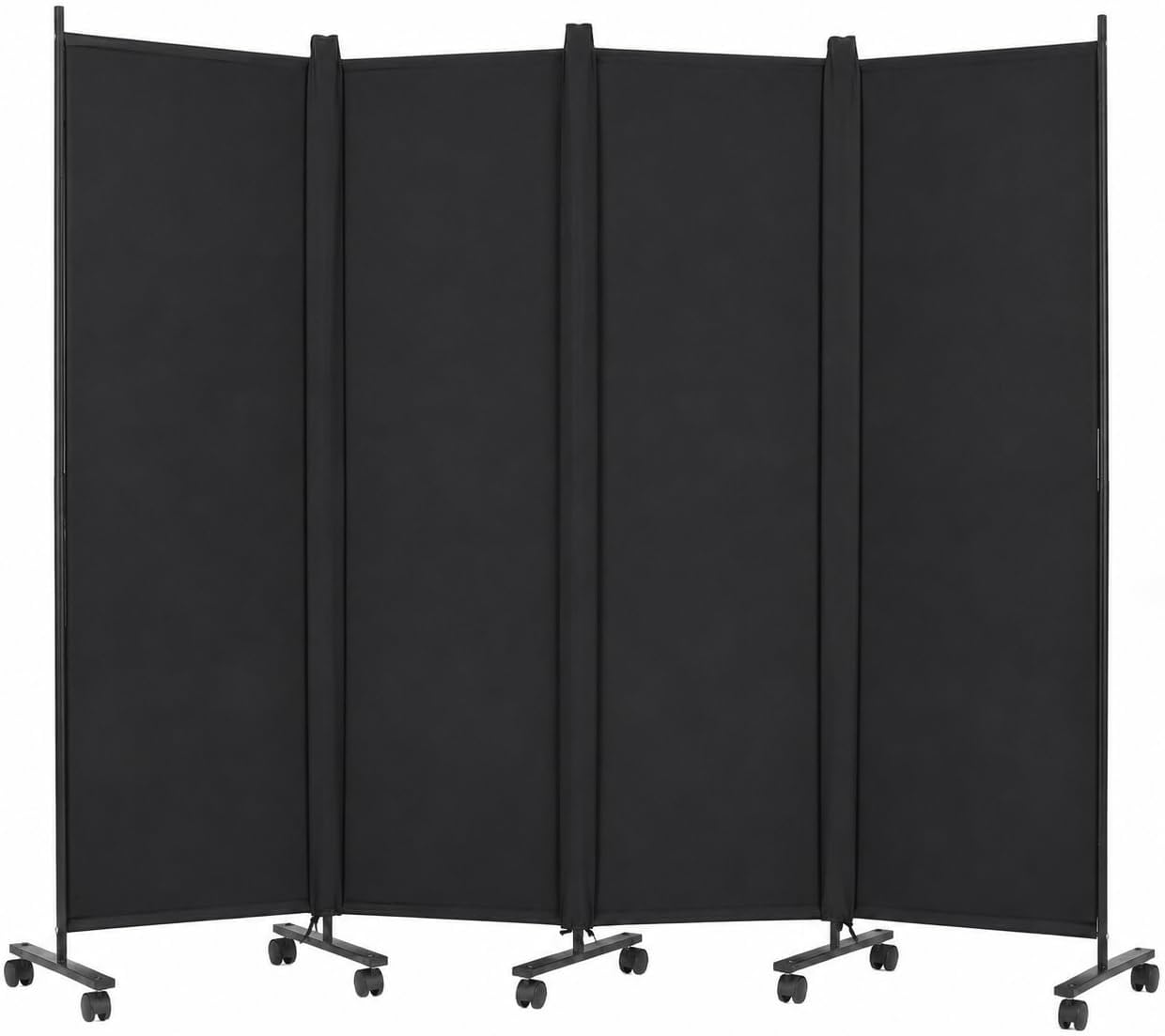 Room Divider, 4-Panel Folding Privacy Screenwith Locking Wheels Wide Feet, PortablePortable with Opaque Canvas and PrivacyStrips Rolling Partition Wall for BedroomOffice Studio Dorm Room
