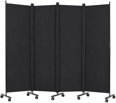 Room Divider, 4-Panel Folding Privacy Screenwith Locking Wheels Wide Feet, PortablePortable with Opaque Canvas and PrivacyStrips Rolling Partition Wall for BedroomOffice Studio Dorm Room