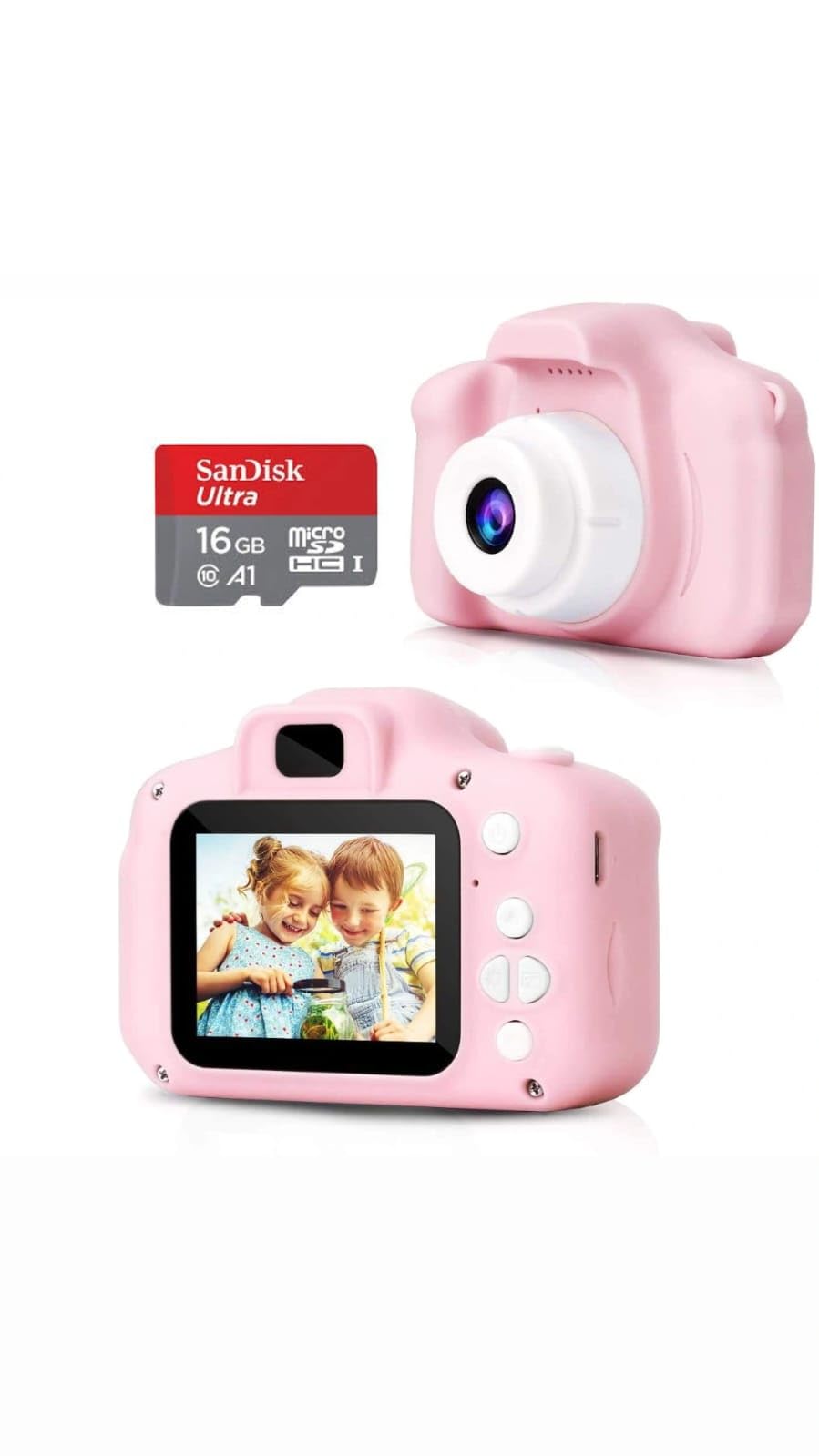VeeDee Kids Camera Children Digital Cameras Toys 1080P 2.0" IPS Screen FHD Toddler Video Recorder Great Birthday Gifts for Kids with 16 gb SD Card (Pink)-image-30