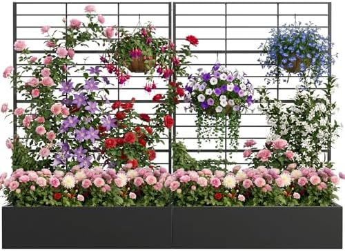 Metal Planter Box with Trellis Set of 2, 71" Raised Garden Bed | ...