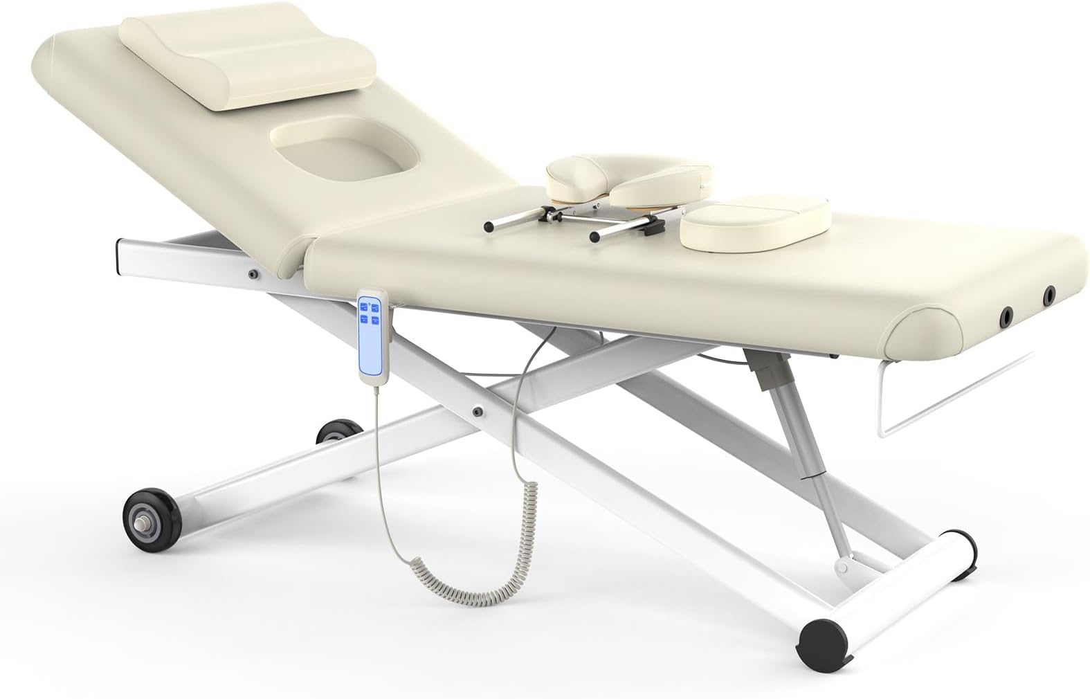 pouseayar Heavy Duty Electric Massage Table, Electric Lift and Electric Backrest 2 Motor Adjustable for Treatment/Medical Spa/Facial Bed/Beauty Bed/Massage Bed and More - 32 Wide x 75 Long - White