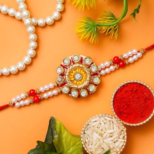 Image of eCraftIndia Unisex Adult Designer Rakhi And Roli Tikka Matki