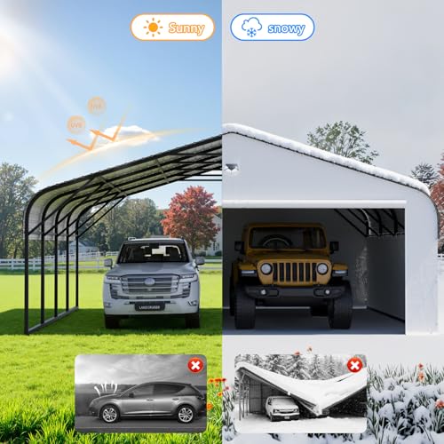 Image of 20x20 Metal Carport, Heavy Duty Car Carport Canopy, Galvanized Steel Roof Car Tent Garage, CarPorts with Removable Sidewalls
