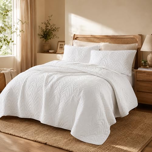 HLC.ME Weston - White Quilt Queen Size Bedding Set, Soft