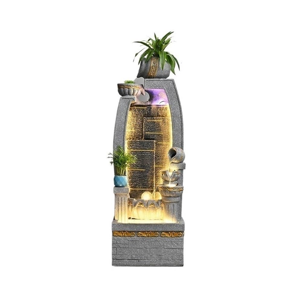 Garden Outdoor Fountain with LED Lights and Water Pump Floor Standing Fountain for Porch, Deck, Garden, Backyard Pond