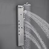 ROVOGO 4 Jets Shower Panel with Rain Head, Handheld, Tub Spout and Temperature Display, 5 in 1 Shower Tower Column with Height Adjustable Shower Arm, Stainless Steel Brushed