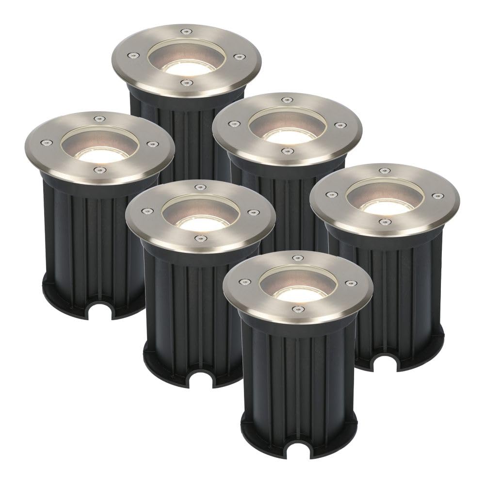 HOFTRONIC - 6er Maisy Terrassen Einbaustrahler GU10 Edelstahl Rund 4 Watt 345 Lumen Boden Licht 4000K Neutralweiß LED Einbauleuchte IP67 Wasserdicht - Dimmbarer Bodeneinbauleuchte außen