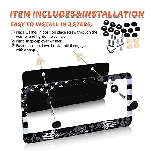 Image of USA Grizzly Grey Bear License Plate Frames 2 Pcs Pack, Patriotic Car Tags, Aluminum License Plate Frame Holder