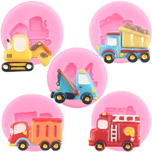 Mujiang Construction Truck Silicone Mold Excavator Fondant Molds Set Of 5