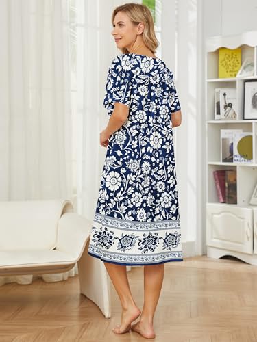 Image of House Dresses for Women with Pockets Mumu Dresses Short Sleeve Moo Moos for Women Nightgown Duster Lounge Dress S-3XL