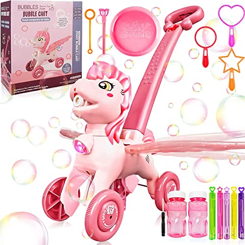 Iginoa Bubble Machine Blower Lawn Maker Pink Mower Toy Easter Basket Stuffers Portable Handheld Automatic Electric Outdoor Summer Birthday Best Gift Light For Girls Kids Toddler 1 2 3 Year Old Unicorn #TOP7