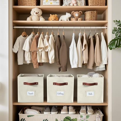 Image of DECOMOMO Storage Bins, Cube Storage Bin with Labels, Fabric Storage Cubes for Shelves (10.5 inch x 11 inch / 2pcs, Beige)