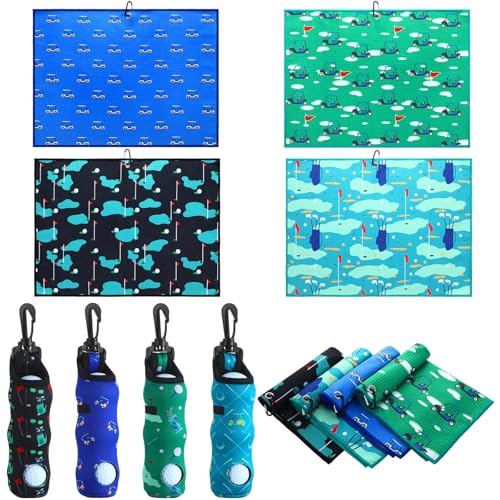 Hahafelt 4 Pack Large Golf Towels with Golf Bags Gift Set 24 x 16 Inch