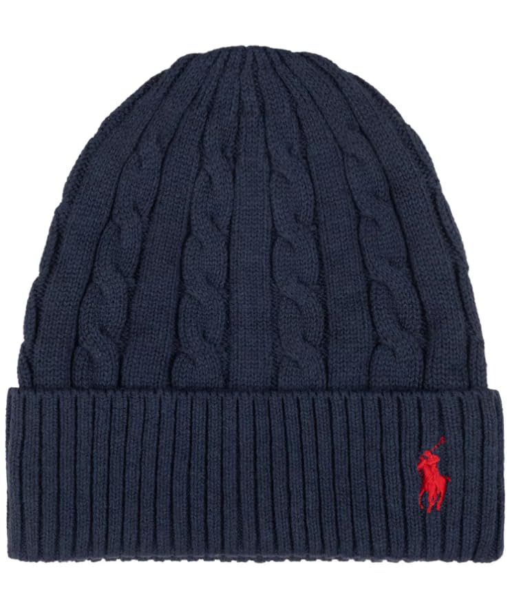 Men's Cotton Cashmere Cable Beanie, Newport Navy HTHR