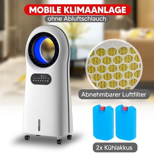 JUNG Lifeblade Mobiele airconditioning zonder afvoerslang, met afstandsbediening, timer, 8 uur, 60 dBA, 2-in-1 luchtkoeler, luchtbevochtiger, mobiele ventilator met waterkoeling, mobiele - Afbeelding 4