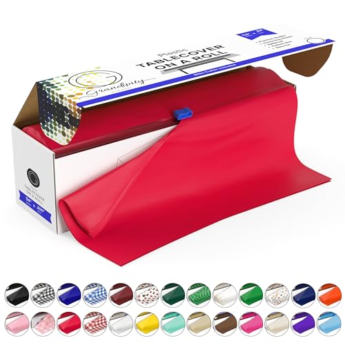 Grandipity Plastic Tablecloth Roll - 54in x 300 Ft. Red Plastic Table Cloths for Parties Disposable with Cutter Box - Cut to Size Disposable Tablecloth Table Cover for Rectangle & Round