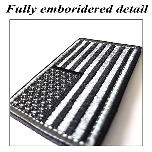 Harsgs 2Pcs American Flag Patches, Hook & Loop Tactical Morale Patch Full Embroidery Military Patch For Caps Bags Vests Military Uniforms, Grey And Black #TOP3