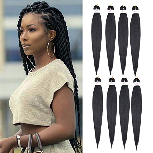 EZ Braid Hair Pre Stretched Braiding Hair Professional Synthetic Hair Extension (22 inch-8 pack, 1B)