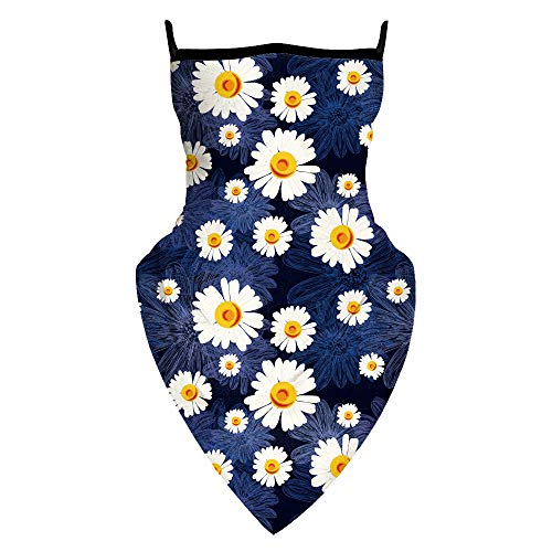 Preisvergleich Produktbild eBoutik - Unisex Blume Design Face Covering - Waschbare Wiederverwendbare Sturmhaube mit Ohrschlaufen - Halstuch Staub Wind Radfahren Maske Damen Herren Outdoor, Gänseblümchen & blaue Silhouette