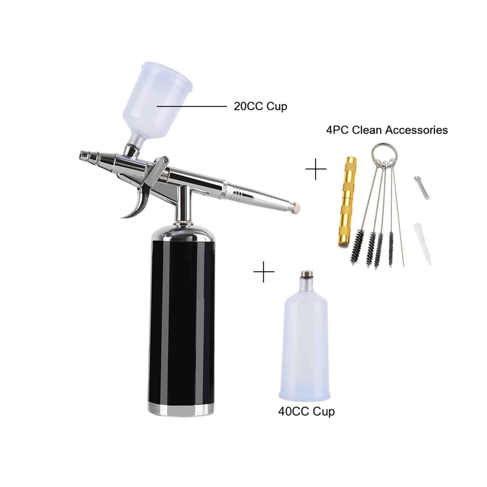 Aerografo con kit compressore Mini 25 Psi 0,3 mm Ugello Trigger Gun Nail Art Design Tattoo Controllo Preciso(METU40 C Black)