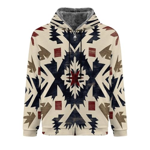 Veste polaire homme imprimé géométrique rouge bleu pour la marche active et rando