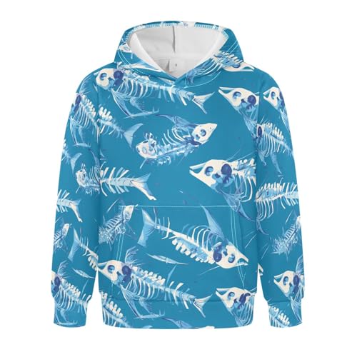 Dead Fish Skeletons Unisex Kids Sweatshirts Sweater Fashion Pullover Hoodie with Kangaroo Pocket
