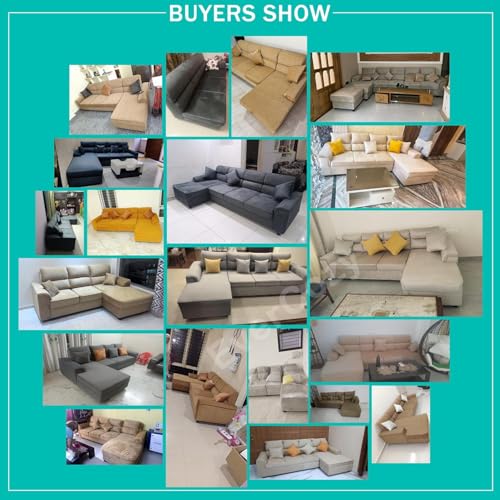 Image of Italino 5 Seater Luxurious L Shape Fabric Sofa Set (Left Side Lounger, Aqua Blue) | 5 to 6 Person Wooden Corner Sofa Couch for Living Room Bedroom Home Hall Furniture