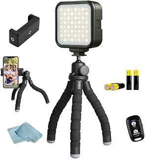 Flexible Mini Tripod, Camera Flash, 4 AA Batteries & Cleaning Cloth for Cameras, Smartphones & Content Creators - BluebirdSales Vlogging Starter Kit