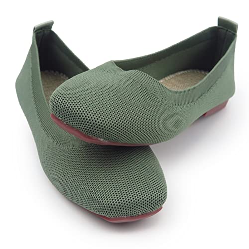 Image of RVROVIC Women's Knit Square Toe Ballet Flats, Slip‑On Casual Flat Shoes