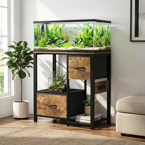 Image of Garvee 20-29 Gallon Fish Tank Stand with Power Outlets, Heavy Duty Metal and Wood Aquarium Stand with 4-Tier Open Storage Shelves and Sturdy Legs