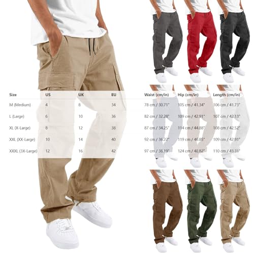 Men's Cargo Pants with Drawstring Elastic Waist, Loose Fit Tactical Joggers Cotton Hiking Sweatpants4