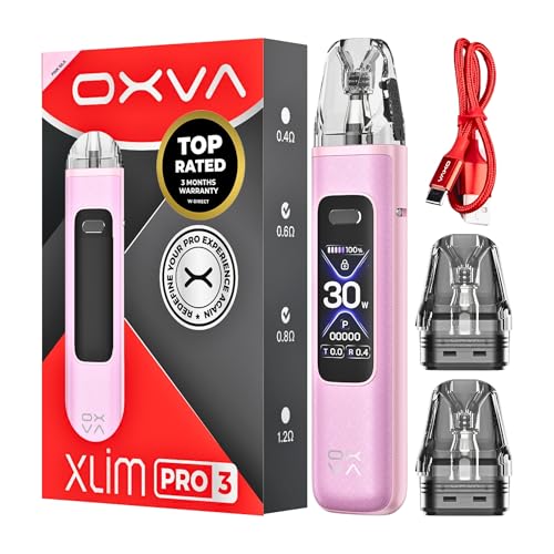 Oxva Xlim Pro 3 Vape Kit [Pink Silk] - Available in 9 colours - Compatible with Full Xlim V2 V3 EZ Pods - 2A Fast Charge 1500mAh Battery 30W Output 1.05 HD Display Auto Draw - Nicotine Free