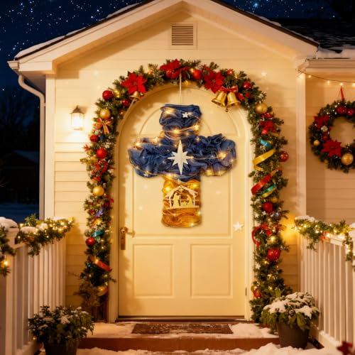 Couronne de Noël chrétienne LED déco crèche Jésus pour fenêtre