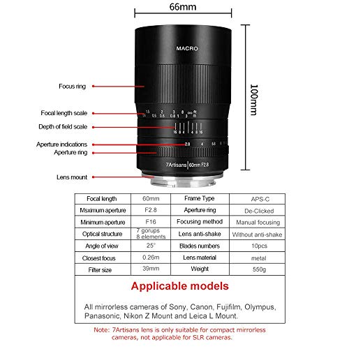 7artisans 60mm F2.8 APS-C Vaste Macro Lens voor Sony Emount Mirrorless Camera's Handleiding Focus voor Macro Fotografie… - Afbeelding 7