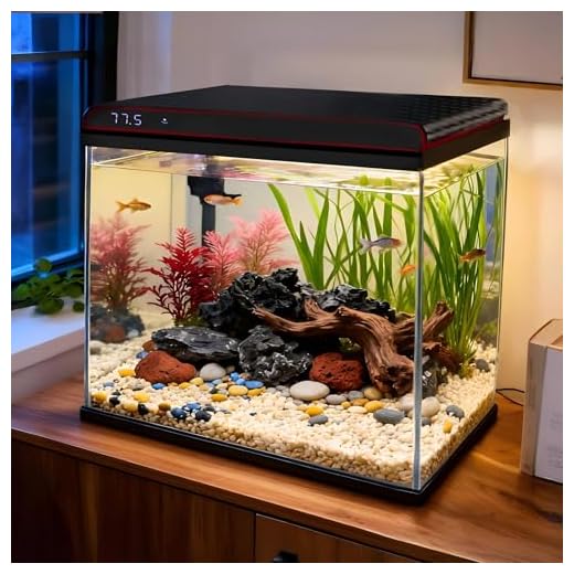 Coospider 10 Gallon Glass Fish Tank, Aquarium Starter Kit, Simple Self-Cleaning Aquarium with 3-Color LED Lights, Quiet Filter Pump, Temperature Monitoring for Fish, Shrimp, Kids Gift Ideas