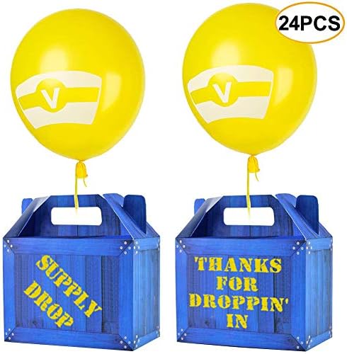 Game Party Box, Party Supply Drop Boxes and Yellow Balloons for Birthday Party Supplies and Decorations -Set of 24