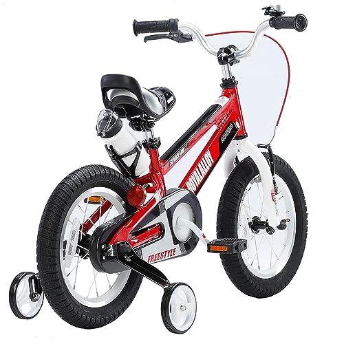 Image of RoyalBaby Boys Bike Freestyle Premium 14 Inch Kids Bike for Age 3-9 Years, with Training Wheels and Water Bottle