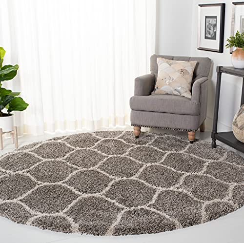 SAFAVIEH Hudson Shag Collection 3' Round Grey/Ivory SGH280B Moroccan Ogee Trellis Non-Shedding Living Room Bedroom Dining Room Entryway Plush 2-inch Thick Area Rug