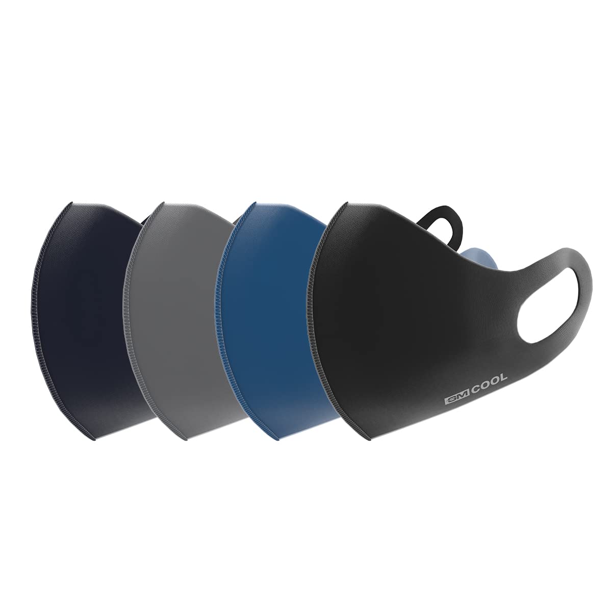 GM Cool 4-Way Stretch, Reuseable, Anti-Bacterial, Unisex Face Mask (Pack of 4),Black, Navy blue, Grey, Blue,One size,GM-FM-BLACK-04, Polyester