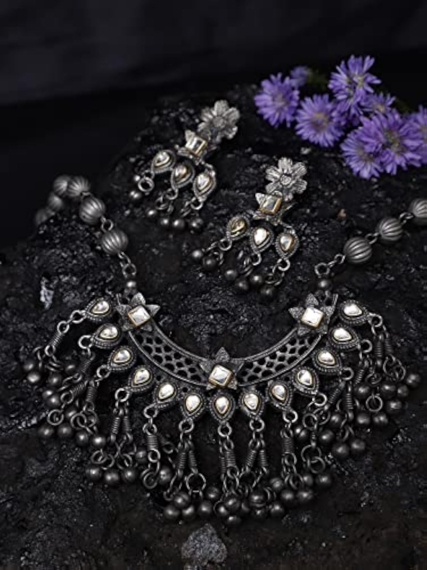 Oxidised Necklace Set with Earrings (Style 3)