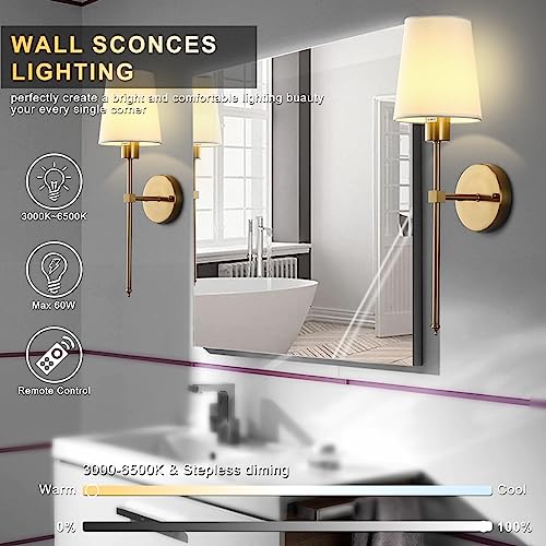 Rooicoxx Wall Sconce Battery Operated Light Set Of 2, Battery Powered Wall Sconce With Smart Bulb Remote Control By Phone,For Bedroom Living Room Corridor Kitchen Farmhouse, Gold #TOP2