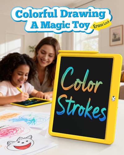 Image of Bravokids 12 Inch LCD Writing Tablet for 3-8 Year Olds - Electronic Drawing Pad and Doodle Board as Educational Birthday Gifts for Girls and Boys (Yellow)