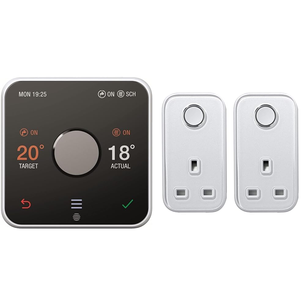Hive Hive Thermostat for Heating with Hive Hub (Combi Boiler) - Energy Saving Thermostat – to highlight the boiler needed is a combi boiler & Active Plug, 2 Pack