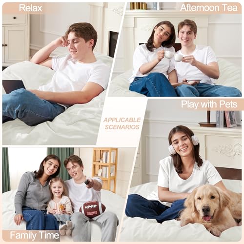 Homguava 6 FT Bean Bag Chair: 6' Bean Bags with Memory Foam Filled, Large Beanbag Chairs Soft Sofa with Dutch Velvet Cover-Beige