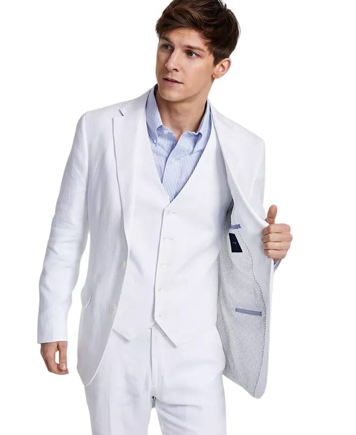 Tommy Hilfiger Mens Modern fit Suit Jacket Blazer 38 S White Solid Stretch Linen3