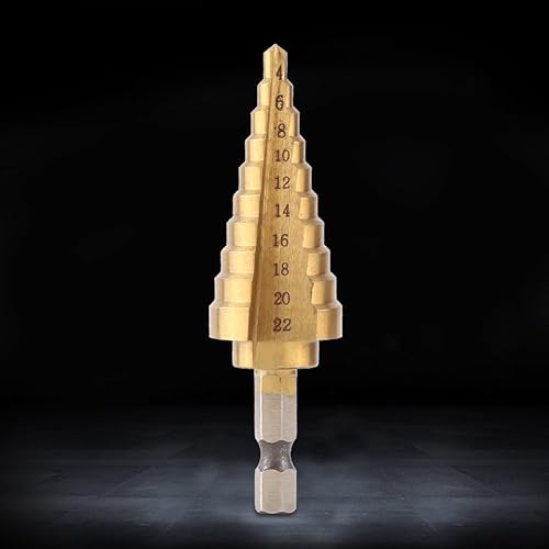 Miniatura 7 de HSS - Juego de brocas escalonadas con revestimiento de titanio, vástago hexagonal de 14 de pulgada, expansor de agujeros de cono de cambio rápido