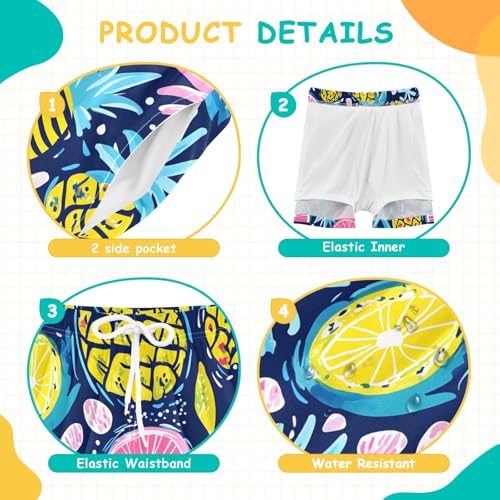 Bolaz Toddler Boys Swimwear Swim Trunks with Compression Liner 4T Pineapple Fruits4